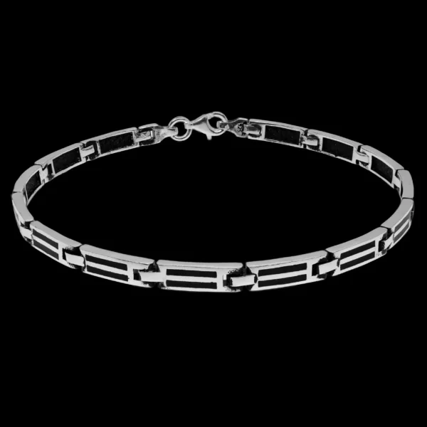 Muška srebrna narukvica Miami Plate 3 sa pravougaonim pločicama i tamnim detaljima - luksuzan muževan stil