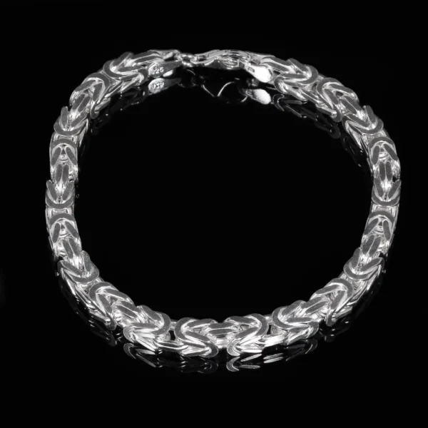 Muška srebrna narukvica Beli Kraljevski rad 6mm, polirana završnica, luksuzni vez od visokokvalitetnog srebra